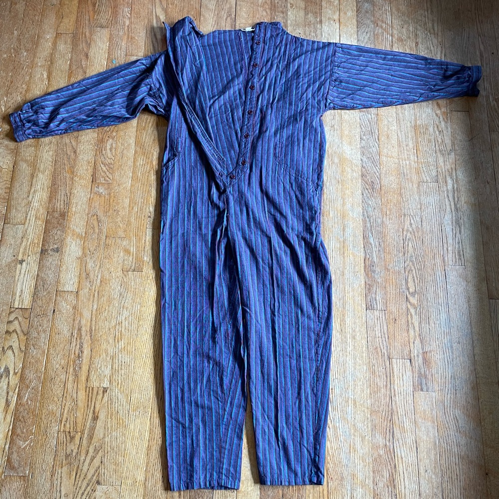 Vintage Golden Eagle 100% Cotton striped button up onsie unisex purple blue M/L
